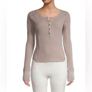 Free people movement Ribbed Henley Long-Sleeve Top - Taupe